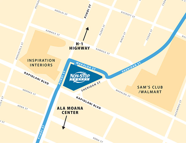 Non-Stop Travel Map for 615 Piikoi Street, Honolulu, Hawaii