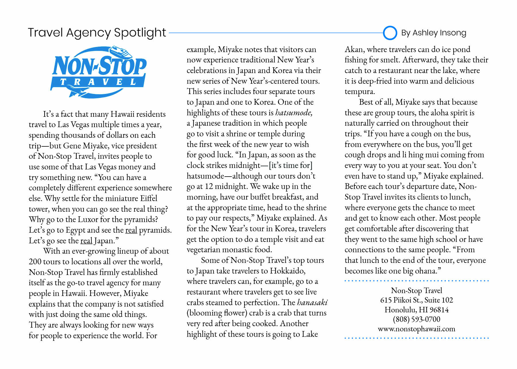 Non-Stop Travel Featured in Wasabi Magazine